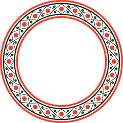 Vector round colored ancient Russian ornament. Slavic border, frame. Circle, ring. Painting of the royal chambers.
