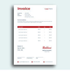 Invoice template with red accents