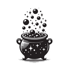Black Cauldron with Bubbles Silhouette Vector Illustration design, Solid White Background
