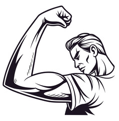 Biceps 3d isolated emoji gesture illustration. Flexed biceps icon in 3d style. Muscle arm isolated on white background. Fit and strong muscular, bodybuilding. Vector 10 eps.