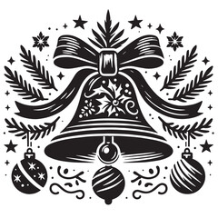 Black Christmas Bell Silhouette Vector Illustration design, Solid White Background