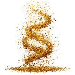 Abstract Illustration Of Golden Glitter Spiral Swirling Over Black Background