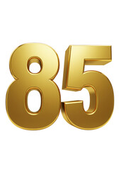 Obraz premium Gold Number 85 Metallic Digit Isolated on Transparent Background Rendering