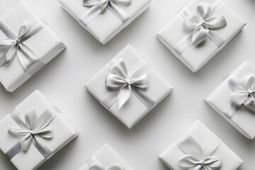 gift boxes luxury presents with elegant wrapping and satin ribbons for festive celebration using golden paper black bows and white packages