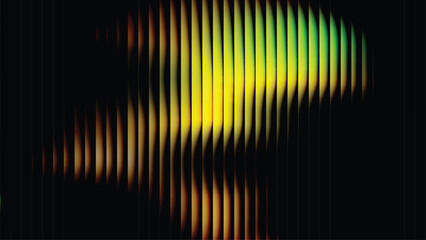 Ribbed glass background with a gradient light effect. Abstract reeded texture background with yellow and green light effect.