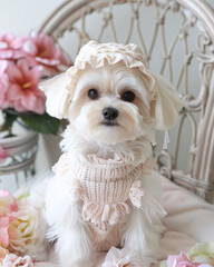 A Cute Dog You have never seen in Vintage Lace Dress.
