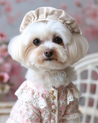 A Cute Dog You have never seen in Vintage Lace Dress.