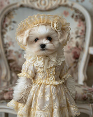 A Cute Dog You have never seen in Vintage Lace Dress.