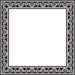 Vector square european black monochrome ornament. Rectangular pattern, circle, ring of the Middle Ages. Revival border. Decorations of palaces and churches.
