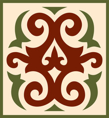 Vector colored  Kazakh national ornament. Ethnic pattern of the peoples of the Great Steppe, Mongols, Kyrgyz, Kalmyks, Buryats