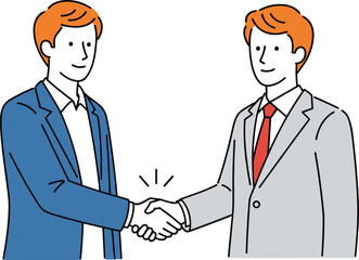 Fototapeta premium Handshake illustration, business agreement concept, professional partnership, male characters in suits, successful deal symbol, vector design, flat style, cooperation and teamwork, stock art