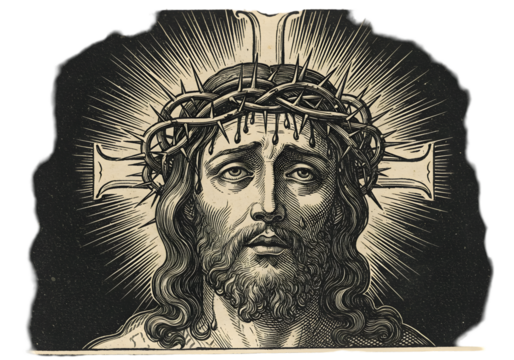 Illustration Of Jesus Christ Portrait With Crown Of Thorns And Cross