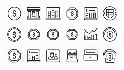 Financial icons representing banking investment and business concepts