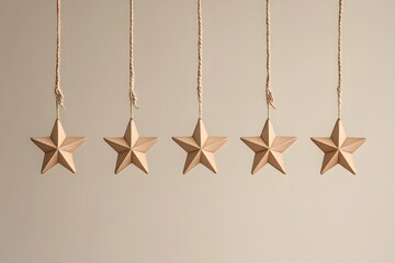 Christmas stars holiday ornaments with metallic decoration and festive hanging in elegant design with minimalist decor golden stars and silver stars