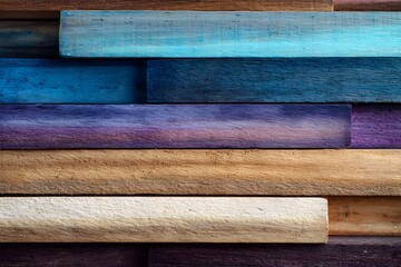 Layered painted wood planks blue