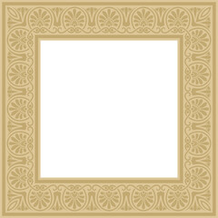 Vector golden classic Greek square ornament. Rectangle of Ancient Greece and Roman Empire. Byzantine painting of walls, floors and ceilings. Decoration of European palaces.
