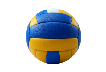Close up high quality image of a blue and yellow volleyball isolated on black background