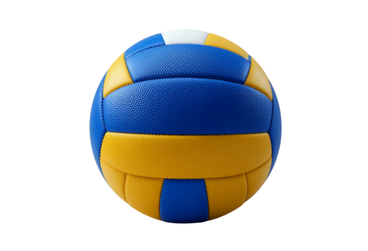 Close up high quality image of a blue and yellow volleyball isolated on black background