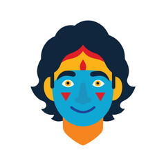 Stylized portrait of a blue-faced character with dark hair