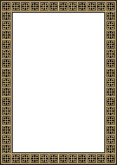 Classic Greek black and gold square ornament. Vector pattern, ancient Hellenic rectangle. European border.
