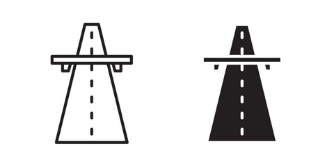Bridge road icon. Road, highway, street, path, vehicle, journey, travel . Vector illustration with stroke and fill on a white background.