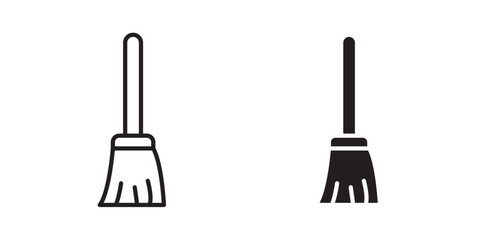 Broom icon. Vector illustration with stroke and fill on a white background.