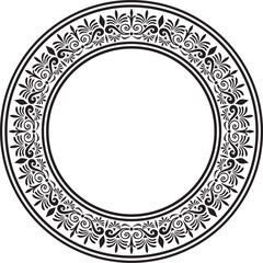Classic greek black monochrome round ornament. Vector pattern, circle of ancient hellens. European border - ring.
