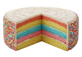 Colorful Layered Cake Illustration With Sprinkles and Cream Isolated