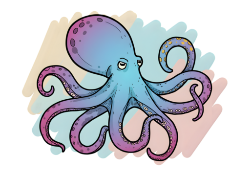 Colorful Octopus Illustration With Blue Purple and Pink Colors Against Abstract Background