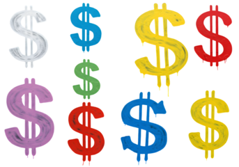 Colorful Painted Dollar Signs on Transparent Background Illustration