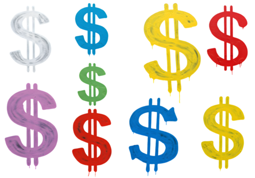 Colorful Painted Dollar Signs on Transparent Background Illustration