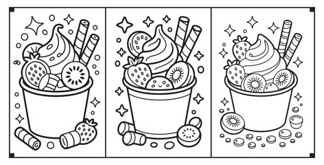 Delicious Ice Cream Cup with Fruits and Wafers Vector Illustration