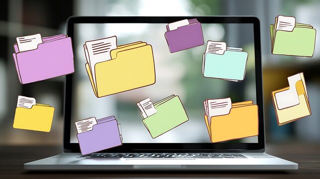 Digital files organized in a laptop, symbolizing efficient information retrieval.