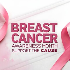 Breast Cancer Awareness Month text illustration with pink ribbons, empowering typography, and supportive symbolism.  
