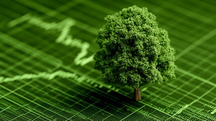 Tree on financial graph symbolizes green bonds and sustainable impact investing.