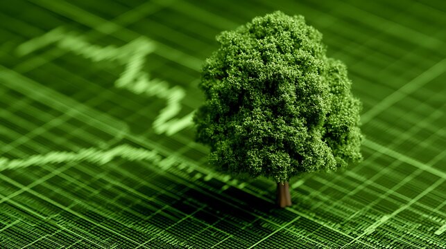 Tree on financial graph symbolizes green bonds and sustainable impact investing.