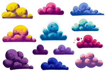 Colorful Pixel Clouds Illustration with Transparent Background Sky Element