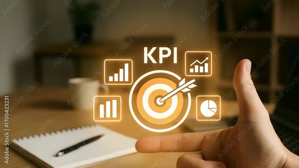 Poster kpi target and performance metrics framed by hands
