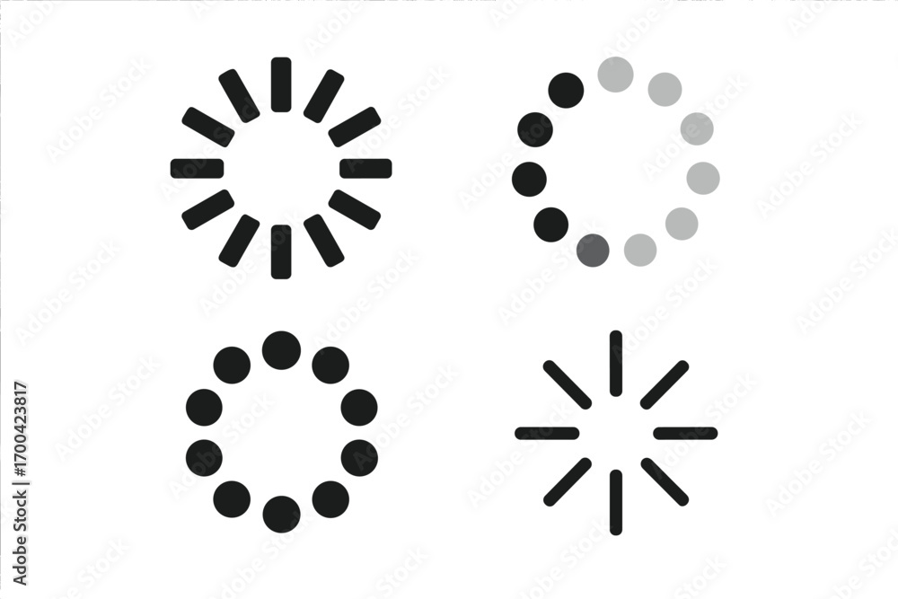 Poster set of loading icons and progress indicators for user interface design, circular wait symbols and bu