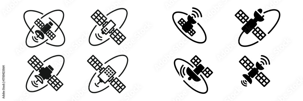Poster satellite communication technology icons for gps navigation and global network systems isolated on a