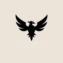 Obraz premium Black Phoenix Silhouette Logo on Light Background