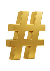 Obraz premium Golden 3D Hashtag Symbol Isolated on Transparent Background Illustration
