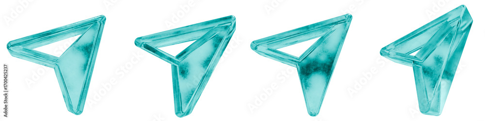 Poster set of four 3d map direction navigation corner shapes in frosted blue ice glass style, isolated on a