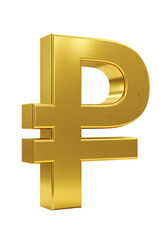 Golden 3D Ruble Symbol Isolated on Transparent Background Finance Concept
