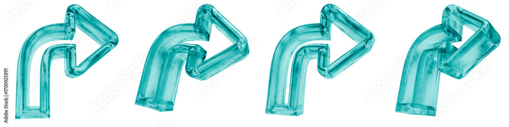 Poster set of four 3d right side outline shapes in frosted blue ice glass style, isolated on a transparent 