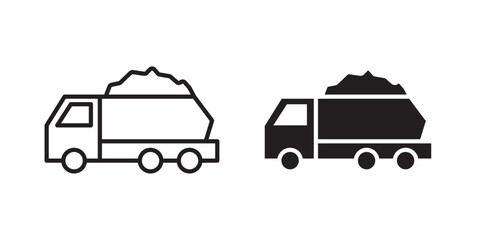 Dump truck icon. Vector illustration with stroke and fill on a white background.