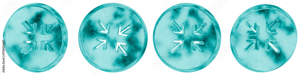 Poster set of four 3d smaller screen round shapes in frosted blue ice glass style, isolated on a transparen