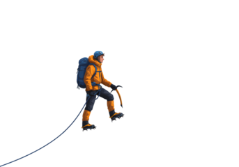 Illustration Of Mountaineer Climbing Mountain Isolated On Transparent Background