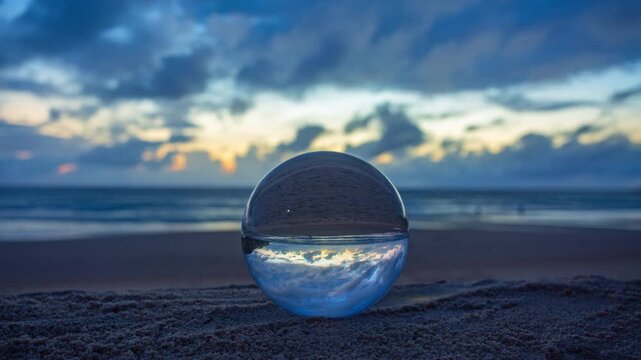 Time lapse Unconventional and beautiful natural views of the sea in a magic crystal ball. beautiful Nature video High quality footage. Unique and creative travel and nature idea videos 4K clips.