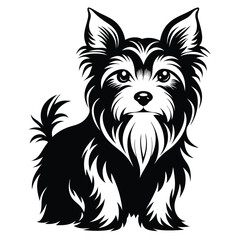 Black and White Illustration of a Cute Yorkshire Terrier Dog Sitting Calmly